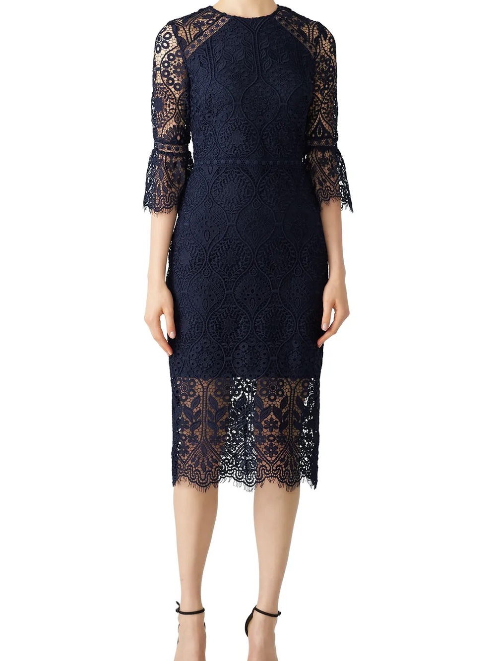 Shoshanna Navy Lace Midi Dress